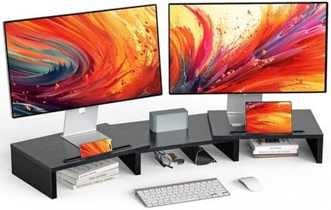 LORYERGO Support de Moniteur en bois avec longueur et angle réglables Support d'organisateur de bureau à 2 fentes fonctionnelles supplémentaires pour PC Convient pour Moniteur portable