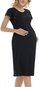 GINKANA Maternity Labor Delivery Hospital Gown Breastfeeding Nursing Nightgown Nursing Nightdress, Black, Medium