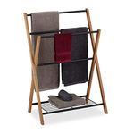 Relaxdays Freestanding Towel Rail, 4 Towel Rails, Bath Shelf, Metal, Bamboo, HWD 87 x 60.5 x 37.5 cm, Black/Natural