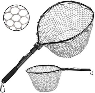 PLUSINNO Fly Fishing Net Fish Landing Net, Trout Bass Net Soft Rubber Mesh Catch and Release Net (16" x 13" Hoop Size)