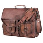 Leather Briefcase for Men and Women 18 inch Handmade Leather Messenger Bag for Laptop Best Computer Satchel School Distressed Bag by Komal's Passion Leather (Four Pocket)