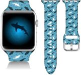 Compatible With Sea Animal Shark Apple Watch 38/40/41/42/44/45mm For Women Men,Soft Silicone Shark Gifts Decorations Replacement Wristband Band For Iwatch Series 7 6 5 4 3 2 1 SE.42mm/44mm/45mm