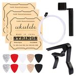 Ukulele Strings, Yoklili 5 Sets of Nylon Ukulele Strings with 10 Felt Picks, String Winder for Soprano (21 Inch) Concert (23 Inch) Tenor (26 Inch) Ukulele, and Capo included