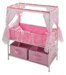 Badger Basket Starlights Toy Metal Doll Bed with Canopy, Lights, and Storage for 18 inch Dolls - Pink