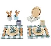 Little Log Wooden Toy Dish Set Toddler Plates and Cutlery Set Children's Kitchens Accessories Kids Role Play Gift for Girls and Boys