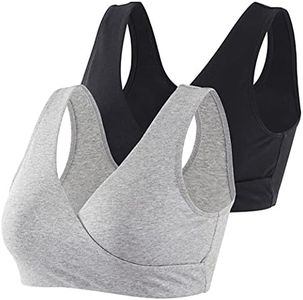 COLOMI Maternity Nursing Bra Wireless Cotton Breastfeeding Bra for Sleep, Black+grey/2pack, M