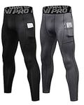 LNJLVI 2 Pack Men's Compression Pants Active Base Layer Tights Workout Running Leggings with Phone Pockets(Black-Gray Large)