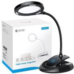 eSynic Black Magnifying Glass with Light Flexible Magnifying Lamp Rechargeable Magnifier with Light and Desk Maginifier Lamp With 15 Bright LEDs a 5x &10x Optical Lens Perfect for Reading Craft etc