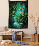 Ambesonne Fantasy House Decor Collection, View of Fantasy River with A Pond, Fish and Mushroom in Jungle Trees Moss Eden, Bedroom Living Room Dorm Wall Hanging Tapestry, Green Teal Red