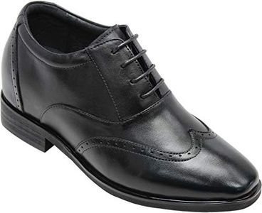 CALTO - G51123-3.2 Inches Taller - Height Increasing Elevator Shoes (Black Leather Lace-up Wing-tip Dress Shoes) - Size 10 D US
