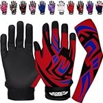 Exxact Sports Youth Batting Gloves with Arm Sleeve - Baseball Batting Gloves Youth Boys, Softball Batting Gloves for Women (Youth S/M, Red Tattoo)