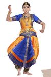 The Dance Bible Women Traditional Blue Yellow Silk Bharatanatyam Dance Dress - 36