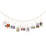 Hanging Photo Display with Clips, 9 Wood Clips, Boho Picture Frames Collage Wall Decor, Photo Hanger for Office Cubicle Decor, Kids Art Display