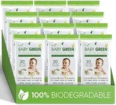 Baby Green Wipes Unscented compostable Organic Biodegradable – Travel Pack (12 Packs of 20) 240 for Sensitive Skin