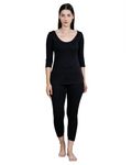 Yuneek Womens Winter Wear 3/4th Sleeve Thermal Set | Top and Lower (Large, Black)