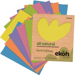 EKOH Swedish Dishcloths for Kitchen - Eco Sponge Cloth - Reusable Absorbent Cleaning Cloths for Washing Dishes - Paper Towel Alternative - Cellulose Sponge Cloth (12 Pack 6 Colors)