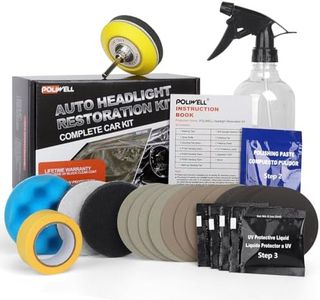 POLIWELL Headlight Restoration Kit 3 Easy Steps to Restore Sun Damaged Headlights Polish Headlights Lens Restore Cleaner DIY Polishing, Sanding Discs, Scouring Pads for Electric Drill, Total 24Pack