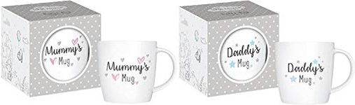 New Parents Mugs Mummy Daddy Newborn 12oz Bone China Luxury New Born Celebration Mug, Set of 2, For Home Kitchen Office