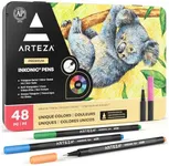 ARTEZA Inkonic Fineliners Pens, Set of 48, 0.4 mm Fine Tip Markers, Water-Based Art Pens for Drawing, Sketching, Journaling, Calligraphy