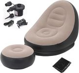 HOUSNIX Inflatable Sofa Chair with Footstool & Air Pump | 1 Seater Portable Couch Lounger for Indoor & Outdoor Use | Living Room, Bedroom, Balcony, Garden Recliner | PVC Material | Multicolor/Brown