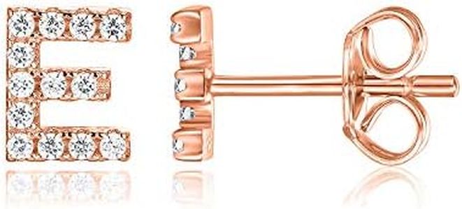 PAVOI 14K Gold Plated 925 Sterling Silver Cubic Zirconia Initial Letter Stud Earrings for Women | Simulated Diamond Alphabet Letter Earrings, Rose Gold, Cubic Zirconia