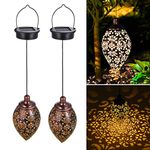 (2 Packs) Tomshine Hanging Solar Light, Solar Garden Lantern Outdoor, Solar Powered LED Lantern Light, Metal Decorative Lamp Waterproof for Outdoor Hanging Decor for Pathway Walkway Garden Yard.