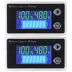 2PCS Battery Capacity Monitor 10-100V Gauge Meter Voltmeter with Temperature Display Digital Universal Battery Capacity Tester Switch Meter Gauge 12V 24V 36V 48V LCD Display Battery Indicator
