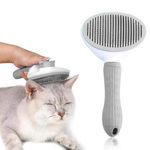 Self-Cleaning Slicker Brush for Dogs and Cats - Grooming Comb with Smooth Handle and Cleaning Button - Pet Grooming Tool for Shedding, Massage, and Detangling (Grey)