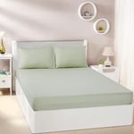 amazon basics 300 TC 100% Cotton Sateen Weave Bedsheet Set with 2 Pillow Covers | Queen Size (Light Green)