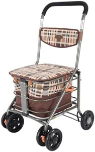 Grocery Shopping Cart Shopping Trolley Elderly Shopping Trolley with Seat 4 Wheels Rollator Scooter with Brakes and Adjustable Height Armrests Folding Shopping Trolley Shopping Cart