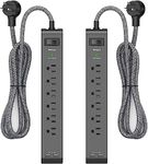 2 Pack-12FT Long Power Bar Surge Protector - with 6 Outlets 2 USB Ports, Heavy-Duty Braided Extension Cord, Flat Plug, 900 Joules, 15A Circuit Breaker, Wall Mount for Home Office