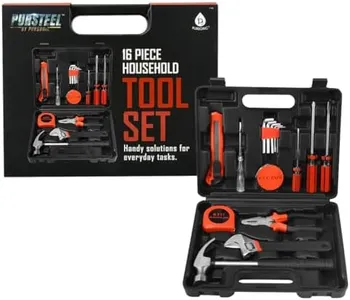 Pursonic Multi-Piece Household Tool Sets - Essential DIY Solutions for Home and Auto Maintenance (16 Piece Set)