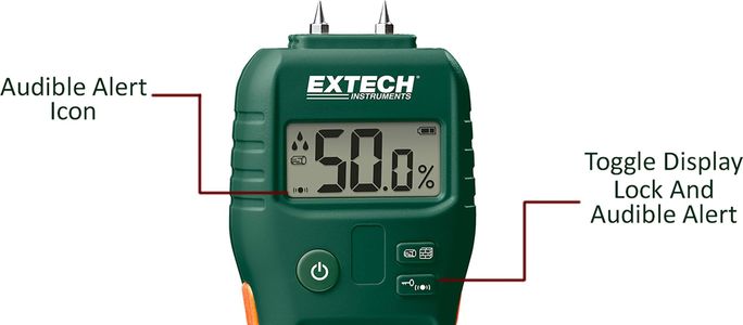 Extech MO55 Pin/Pinless Moisture Meter – Green, Dual Sensor