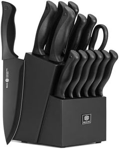 NULAS 15-Piece Kitchen Knife Block Set with Built-in Sharpener, Upgraded Non-Stick Coating Blades, Ergonomic Handles, Dishwasher Safe, Black