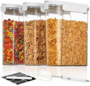 Vtopmart Cereal Containers Set, 3 PCS Airtight Food Storage Container with Flip-Top Lids, Plastic Organizer Dispenser for Kitchen, Pantry Organization (135.2oz/4L)