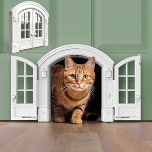 Purrfect Portal French Cat Door - Stylish No-Flap Cat Door Interior Door for Average-Sized Cats Up to 20 lbs, Easy DIY Setup, Secured Installation in Minutes, No Training Needed, 7.13 x 8.32”