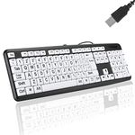 Large Print Keyboard, 104 Keys Wired USB High Contrast Keyboard with Oversized Print Letters for Visually Impaired Low Vision Individuals(Black)