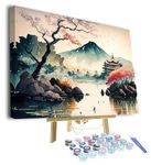 Japanese Landscape Paint by Numbers Mount Fuji Paint by Numbers Kit for Adults Japan Cherry Trees Watercolor Paint by Numbers Kits Easy Paint by Numbers for Beginners Art Crafts 16x20inch With Frame