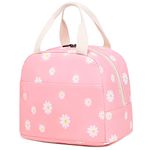 Flowers Insulated Lunch Bag for Women Girls, Reusable Lunch Box Picnic Tote Bags for Adults Kids School Work Travel (Pink)