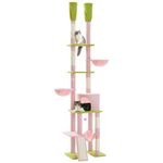 PAWZ Road Cactus Cat Tree Floor to Ceiling Cat Tower with Adjustable Height(85-112 Inches), 7 Tiers Climbing Activity Center with Cozy Hammocks, 5 Platforms and Scratching Posts for Indoor Cats Pink