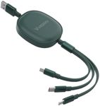 [Upgraded] VRORKV Retractable USB Multi Charging Cable 66W5A Fast Charging Cord 1.1M(3.6ft) USB to Type C/Micro/Phone 3-in-1 Fast Charging Cable for All in Market Smartphones and Tablets (Green)