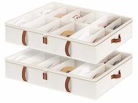 StorageWorks Under Bed Shoe Storage Organizer, Underbed Shoes Container with Adjustable Dividers, Shoe Storage Basket with Cover, Space-Saving Shoe Box Fits up to 24 Pairs, Beige, 2-Pack