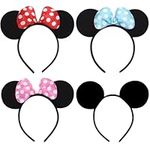 GWAWG 4 Pcs Mickey Mouse Ears Headbands Novelty Accessory Holiday Party Birthday Party Cosplay Accessories for Adults/Children