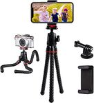 Phone Tripod, LINKCOOL Portable and Flexible Tripod 360 Degree Rotation Travel Tripod for Cell Phone/iPad/DSLR/Sports Action Camera with Wireless Bluetooth Remote & Phone Holder - Black