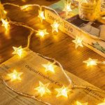 Star Fairy Lights for Bedroom,10Ft 20 LED Star String Lights Battery Powered Indoor & Outdoor Decoration for Home Canopy Patio Christmas Wedding Party Xmas Tree (Warm White)