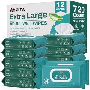 720 Count (12 Packs of 60) Wipes for Adults, 8" x 12" Extra Large for Incontinence & Cleansing, Disposable Body Shower & Bath Wipes for Elderly Bathing No-Rinse - Vitamin E & Aloe