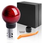 TEMSONE Universal Carbon Fiber Shift knob Round Ball Compatible with Lock/Button Automatic Transmission,Give for Boyfriend Father's Carbon Pattern Gear Shift Gift Box(Red)