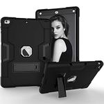 Shockproof Silicone & PC Hybrid Heavy Duty Three Layer Protective Bumper Case Cover [Screen Protector Bonus] for iPad Air 1st (A1474 A1475 A1476) - Black