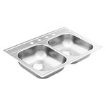 Moen GS202174BQ 2000 Series 33''x22'' 20 Gauge Double Bowl Drop-in Kitchen Sink Unit, Stainless Steel, Stainless (SL)