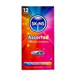 Skins Assorted Condoms Multipack, Ultra-Thin Condoms, Natural & Dots & Ribs Condoms - No Latex Smell and Extra Lubrication for Maximum Pleasure - Natural Look That Feels Like Real Skin - Pack of 12